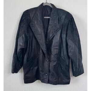 Vintage Vera Pelle Leather Bomber Jacket Black Made in Italy Sz XL 80’s Retro
